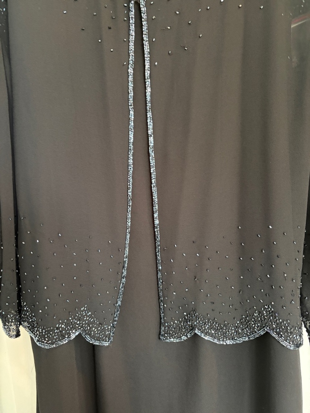 J Kara Black Beaded Long Dress/Jacket with Sheer Sleeves Sz 16 Wedding/ Mother - Picture 9 of 15
